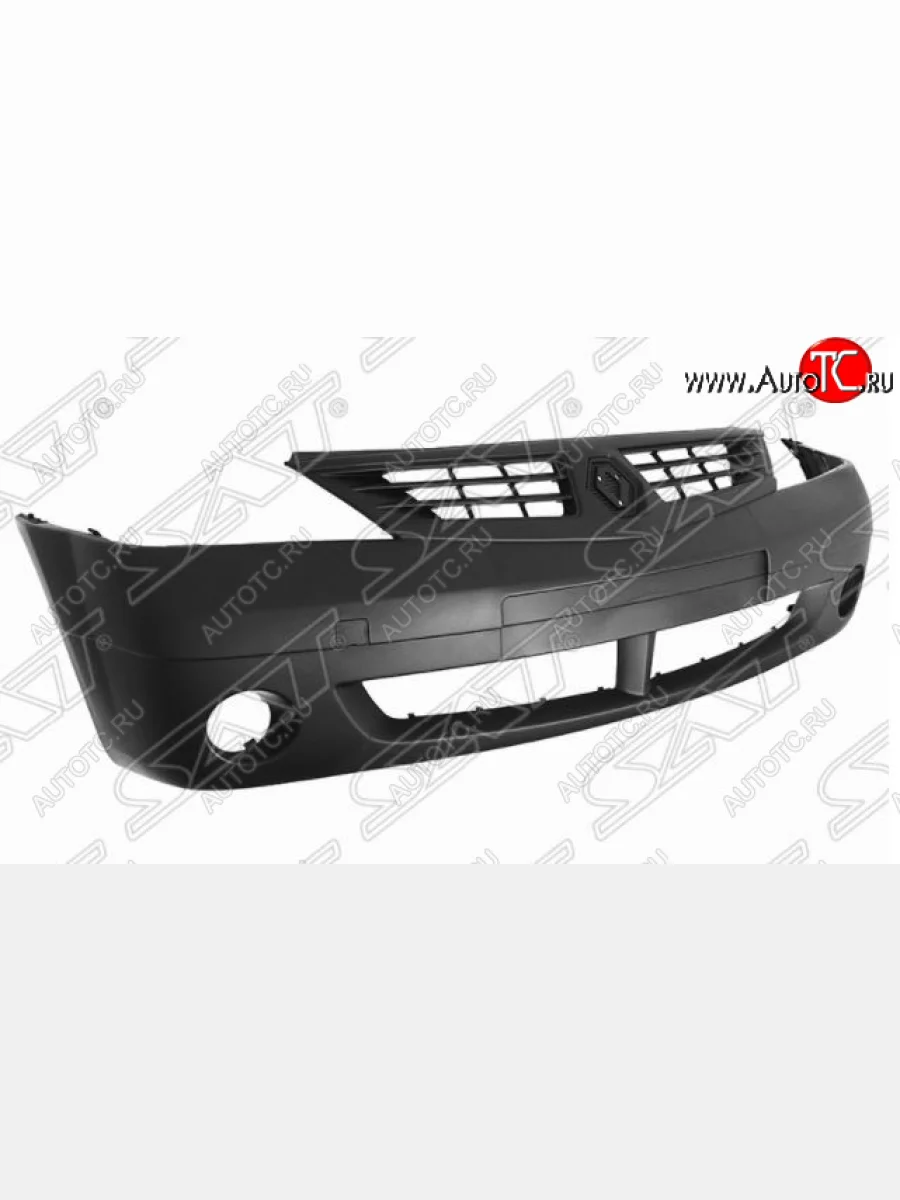 Передний бампер SAT (под туманки, Тайвань) Renault Logan 1 дорестайлинг (2004-2010) (Неокрашенный)  в Перми Пермском крае