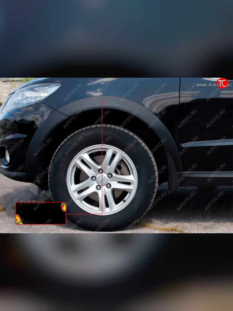 Расширитель арки RA (15 мм, передний левый) Hyundai Santa Fe CM дорестайлинг (2006-2009) (Поверхность шагрень)  в Перми Пермском крае