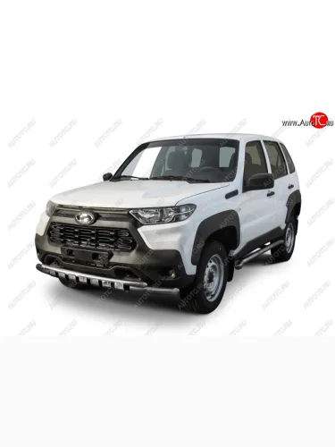 Защита переднего бампера Slitkoff (Ø 57 и 42 мм, с декоративными элементами). (Нержавейка полированная) Лада ВАЗ Нива Трэвел (2021-2025) (212300-80)