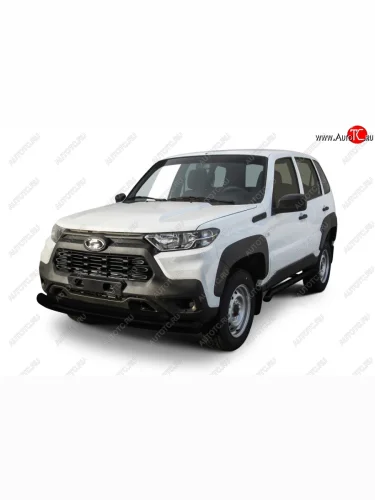 Защита переднего бампера Slitkoff (Ø 76 и 57 мм). (Сталь полимерным покрытием в цвет: черный) Лада ВАЗ Нива Трэвел (2021-2025) (212300-80)