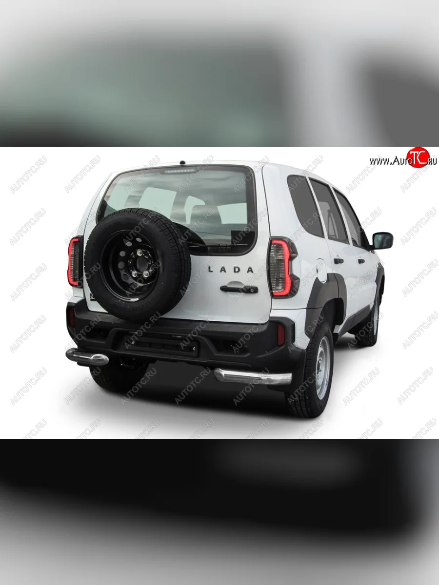 Защита заднего бампера Slitkoff (Ø 76 мм, уголки) Лада ВАЗ Нива Трэвел (212300-80) (2021-2025) (Нержавейка полированная)  в Керчи Республика Крым