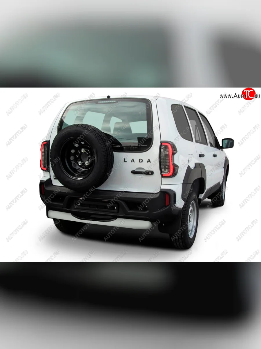 Защита заднего бампера Slitkoff (Ø 76 мм, с проступью) Лада ВАЗ Нива Трэвел (212300-80) (2021-2025) (Сталь полимерным покрытием в цвет: серебристый)  в Самаре Самарской области