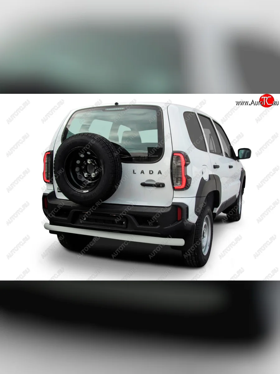 Защита заднего бампера Slitkoff (Ø 57 мм, длинная)  Лада ВАЗ Нива Трэвел (2021-2025) (Сталь полимерным покрытием в цвет: серебристый)  в Самаре Самарской области