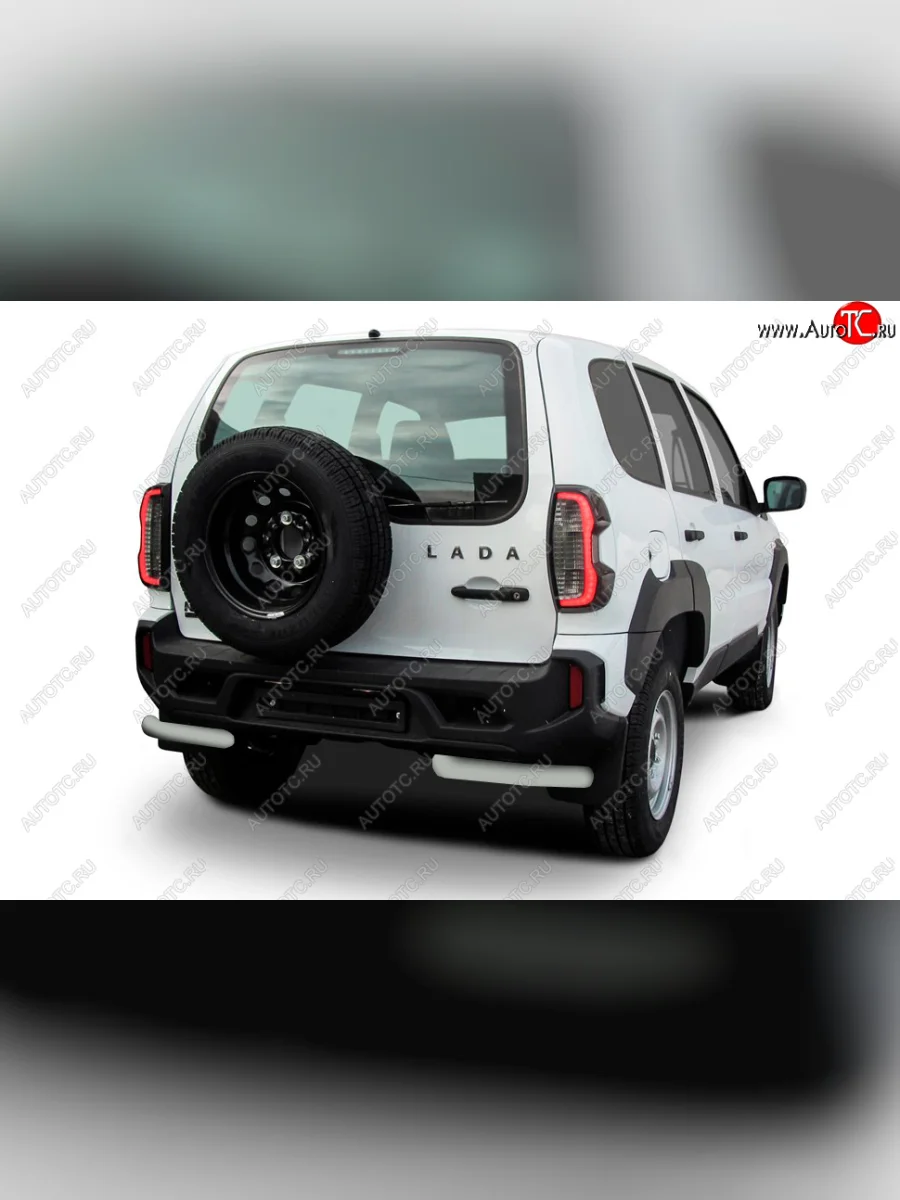 Защита заднего бампера Slitkoff (Ø 57 мм, уголки) Лада ВАЗ Нива Трэвел (212300-80) (2021-2025) (Сталь полимерным покрытием в цвет: серебристый)  в Самаре Самарской области