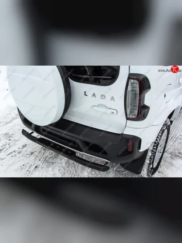 Защита заднего бампера Slitkoff (Ø 57 мм, со ступенькой металлической) (Сталь полимерным покрытием в цвет: черный) Лада ВАЗ Нива Трэвел (2021-2025) (212300-80)