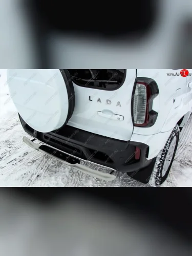 Защита заднего бампера Slitkoff (Ø 57 мм, со ступенькой металлической) (Сталь полимерным покрытием в цвет: серебристый) Лада ВАЗ Нива Трэвел (2021-2025) (212300-80)