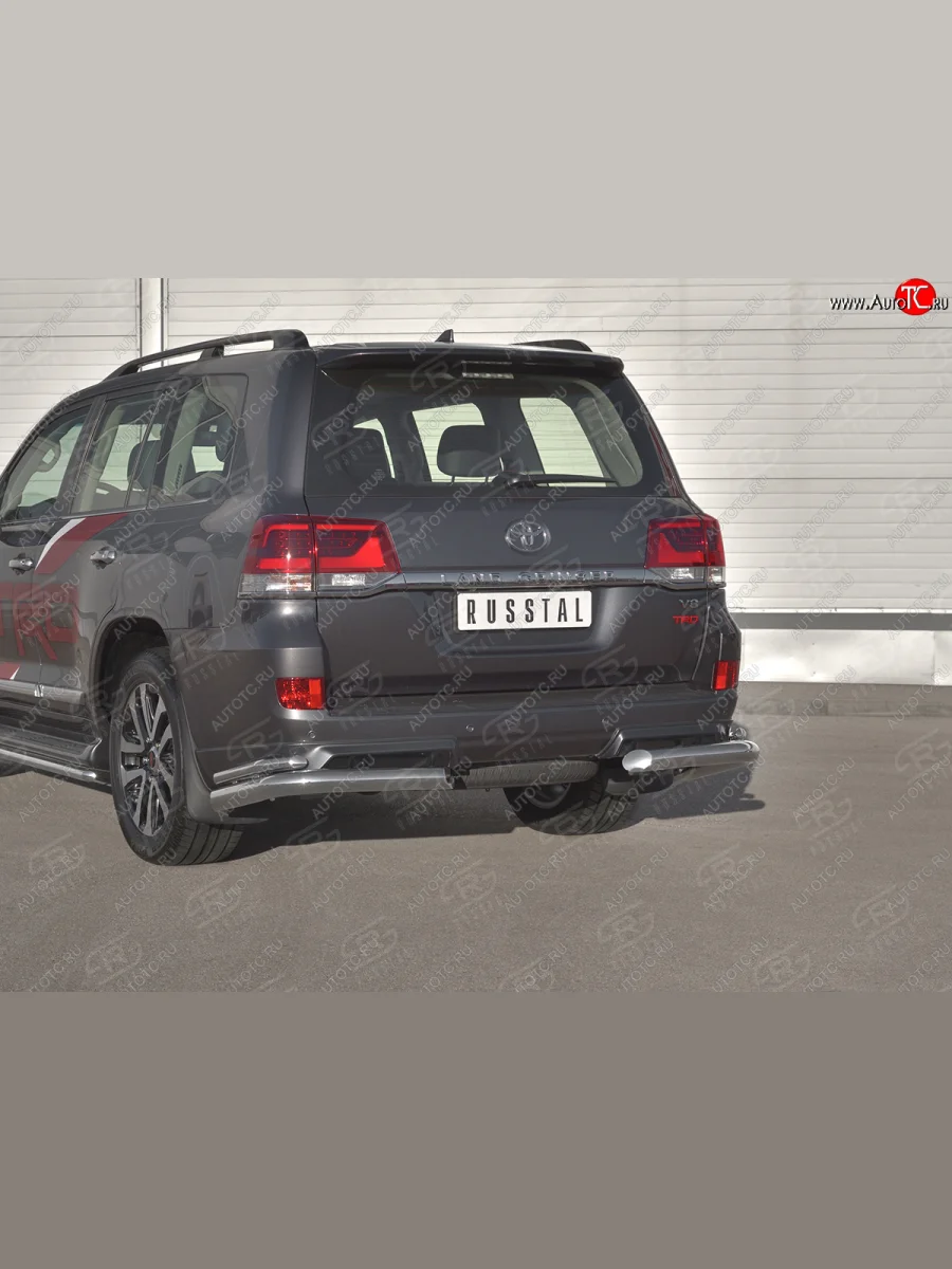 Защита заднего бампера (2 трубы Ø76 и 42 мм уголки, нержавейка) Russta  Toyota Land Cruiser (2015-2021) 200  с доставкой в г. Самара