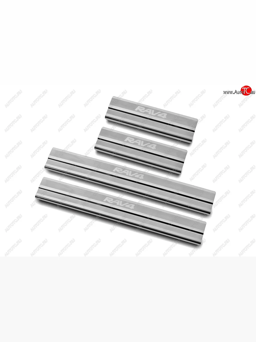 Накладки порожков салона Russtal Toyota RAV4 XA40 5 дв. рестайлинг (2015-2019) (Нержавейка шлифованная с надписью)  в Керчи Республика Крым