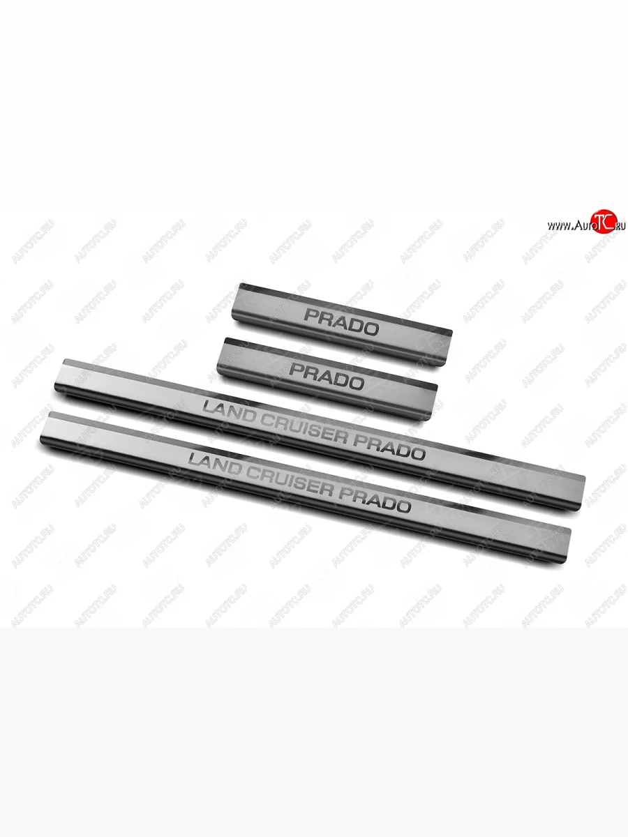 Накладки порожков салона Russtal Toyota Land Cruiser Prado J150 1-ый рестайлинг (2013-2017) (Нержавейка шлифованная с надписью)  в Самаре Самарской области