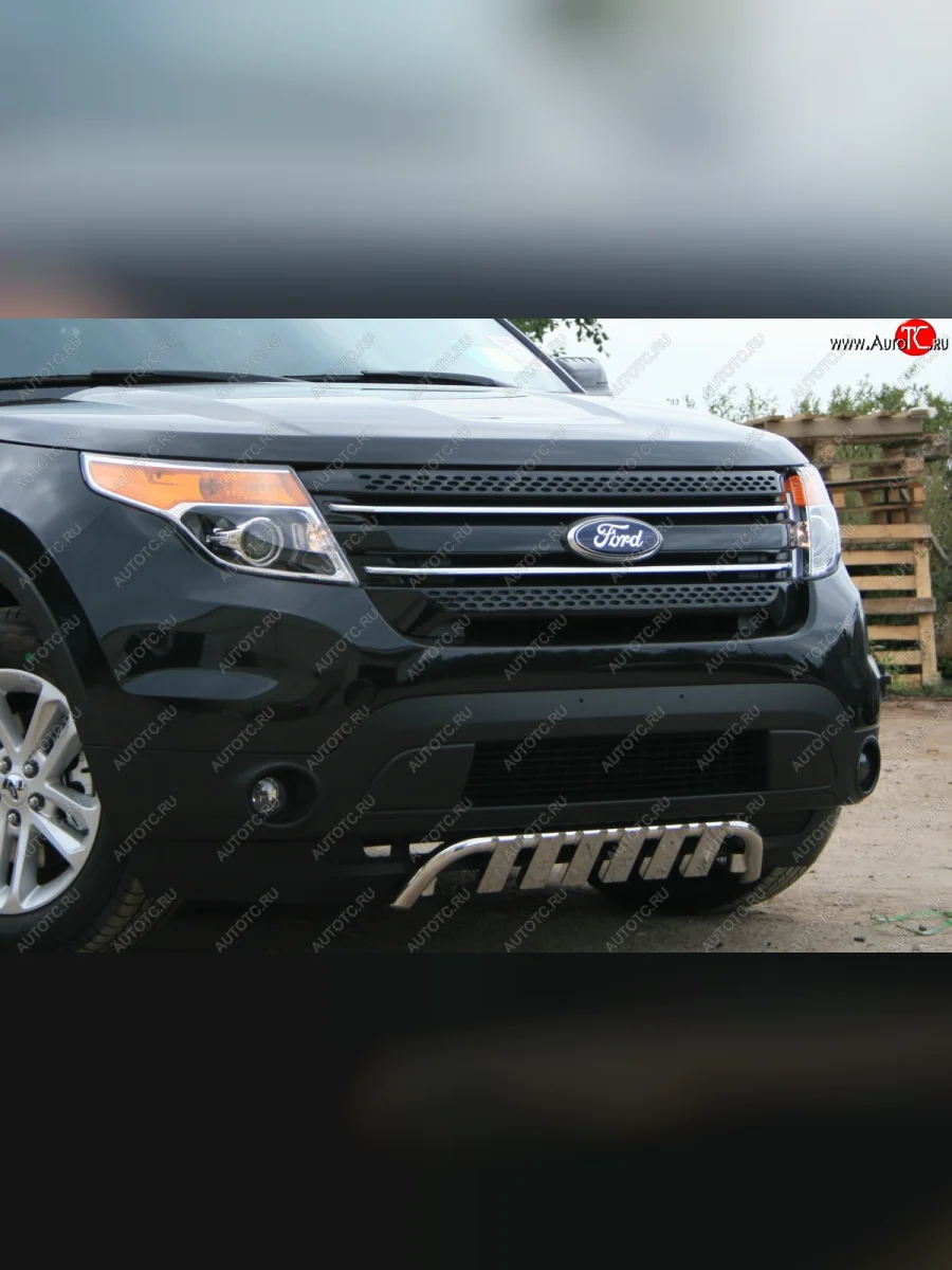 Защита переднего бампера с элементами из профильной трубы Souz-96 (нержавеющая сталь d42 мм)  Ford Explorer (2010-2018) U502  в Керчи Республика Крым