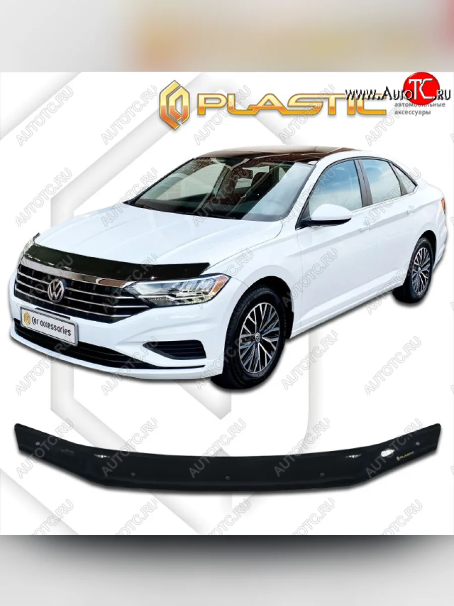 Дефлектор капота на CA-Plastic Volkswagen Jetta A7 седан дорестайлинг (2018-2022) (Classic черный, Без надписи)  в Керчи Республика Крым