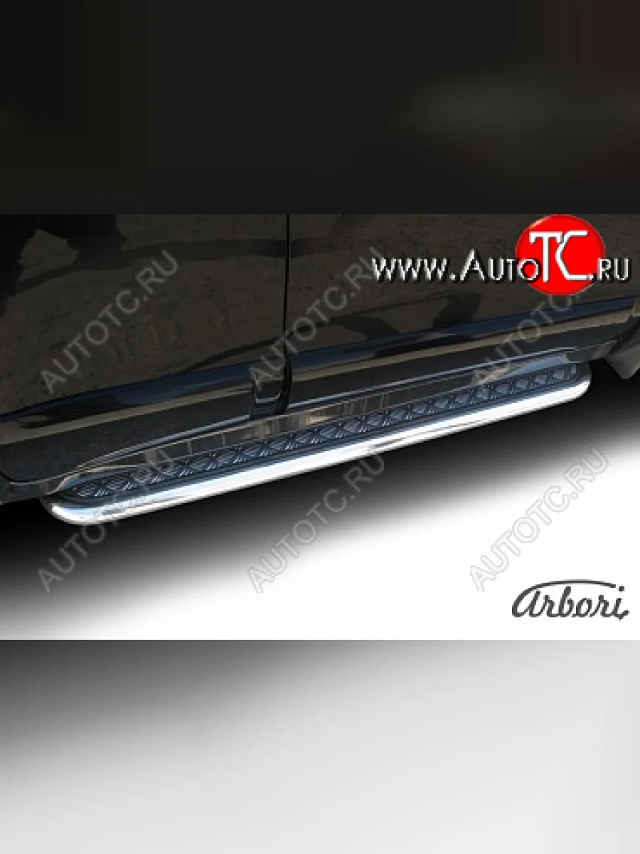 Защита штатных порогов Arbori нержавеющая сталь 57мм с листом Hyundai Santa Fe SM (2000-2012)  в Перми Пермском крае