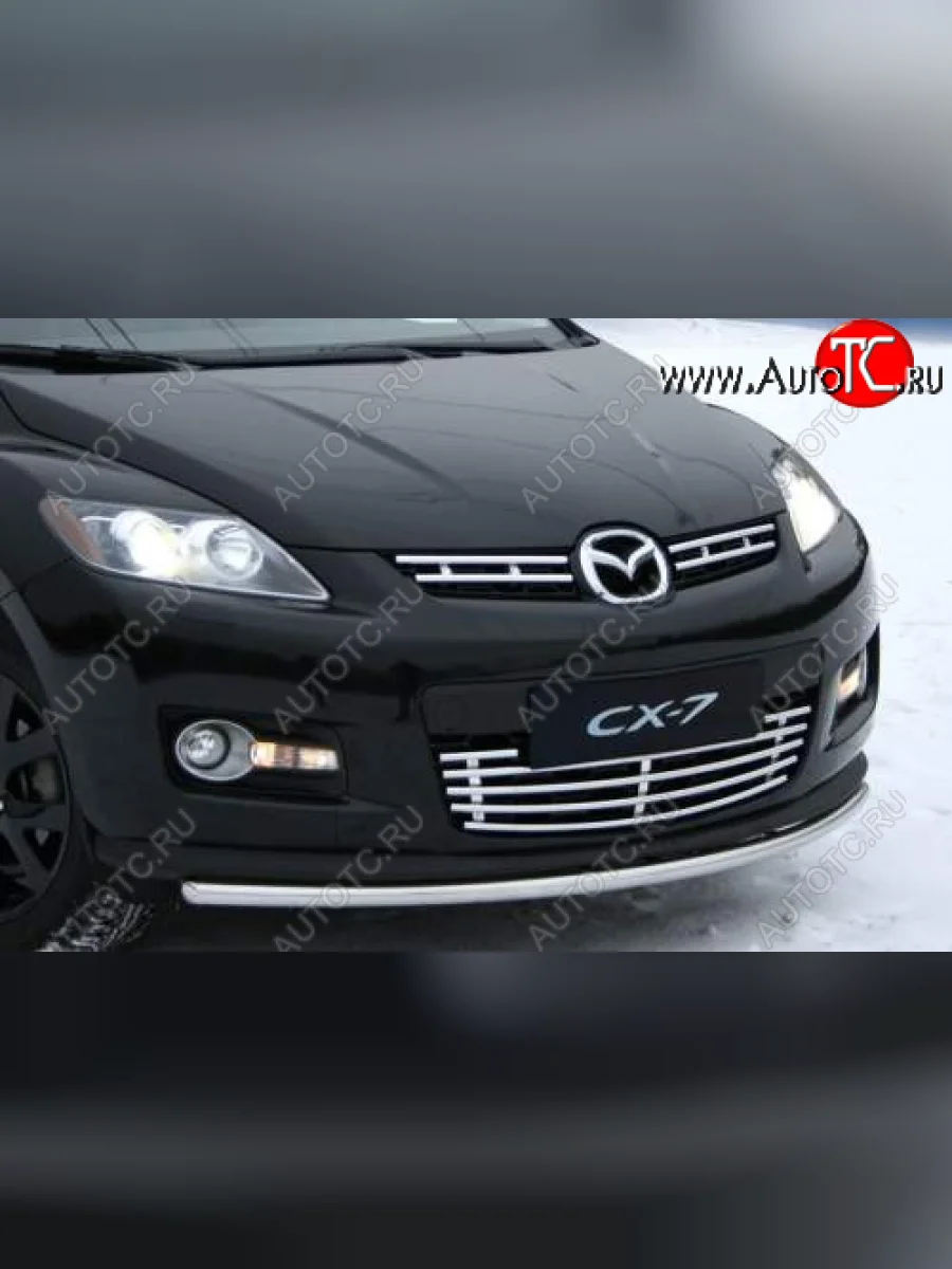 Декоративные элементы решётки радиатора верхние Souz96 (компл 2шт) Mazda CX-7 ER рестайлинг (2010-2012) (Нержавеющая сталь d16)  с доставкой в г. Керчь