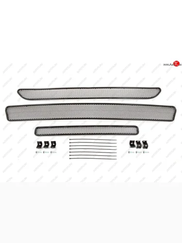 Сетка на бампер внешняя Arbori для автомобилей без переднего парктроника (3шт) (Хром 10 мм) Mitsubishi Outlander  GF (2018-2022) 3-ий рестайлинг
