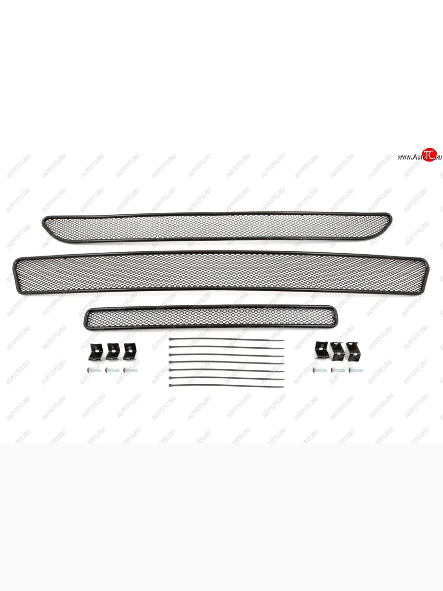 Сетка на бампер внешняя Arbori для автомобилей без переднего парктроника (3шт) Mitsubishi Outlander GF 3-ий рестайлинг (2018-2022) (Хром 10 мм)  в Самаре Самарской области