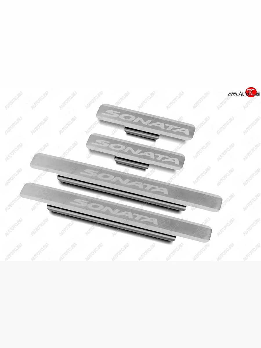 Накладки порожков салона Russtal Hyundai Sonata DN8 (2019-2022) (Нержавейка шлифованная с надписью)  в Керчи Республика Крым
