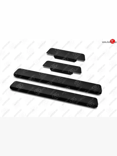 Накладки порожков салона Russtal (Нержавейка с покрытием карбон) KIA Rio  4 YB (2017-2025) дорестайлинг, хэтчбэк, хэтчбэк рестайлинг