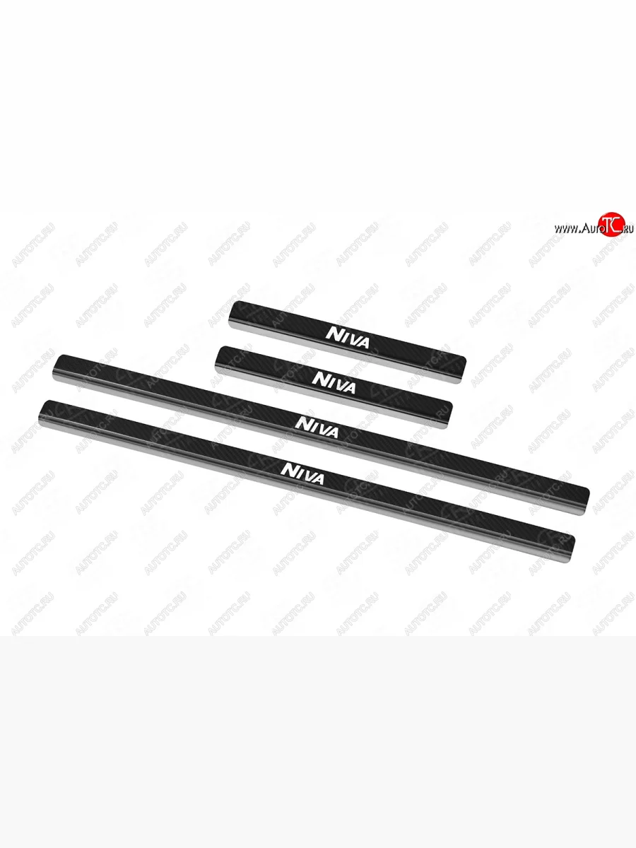 Накладки порожков салона Russtal Лада ВАЗ Нива Трэвел (212300-80) (2021-2025) (Нержавейка с покрытием карбон, с надписью)  в Керчи Республика Крым