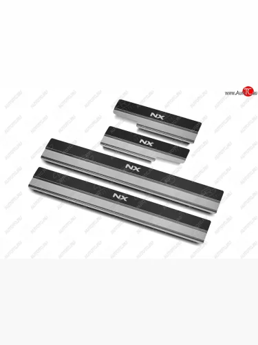 Накладки порожков салона Russtal (Нержавейка с покрытием карбон, с надписью) Lexus NX200 Z10 дорестайлинг (2014-2017)