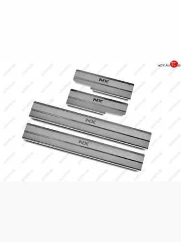 Накладки порожков салона Russtal (Нержавейка шлифованная с надписью) Lexus NX200 Z10 дорестайлинг (2014-2017)