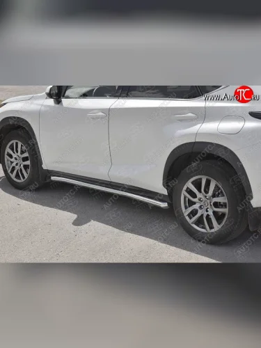 Защита порогов на SLITKOFF (труба d63) нержавейка Lexus NX300h Z10 дорестайлинг (2014-2017)