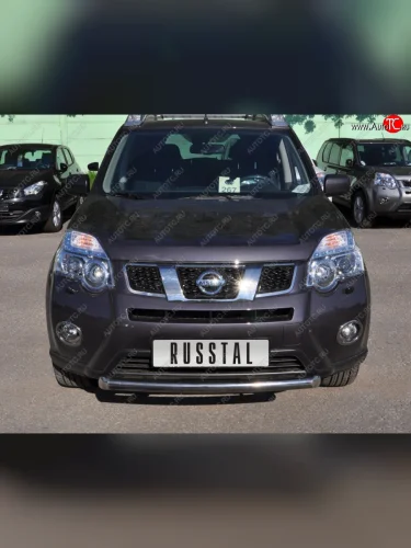Защита переднего бампера (Ø63 мм короткая, нержавейка) SLITKOFF Nissan X-trail  2 T31 (2010-2015) рестайлинг