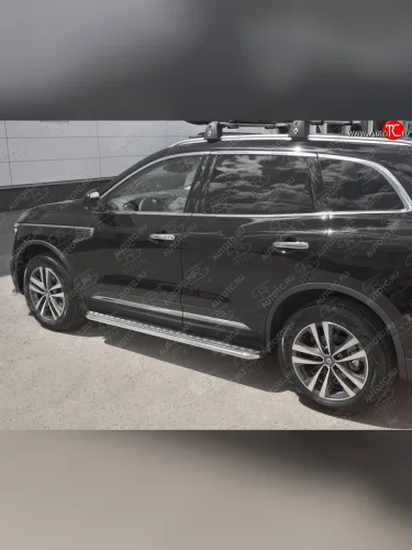 Пороги SLITKOFF d42 с листом (лист алюминий, труба нержавейка) Renault Koleos  2 (2016-2025)