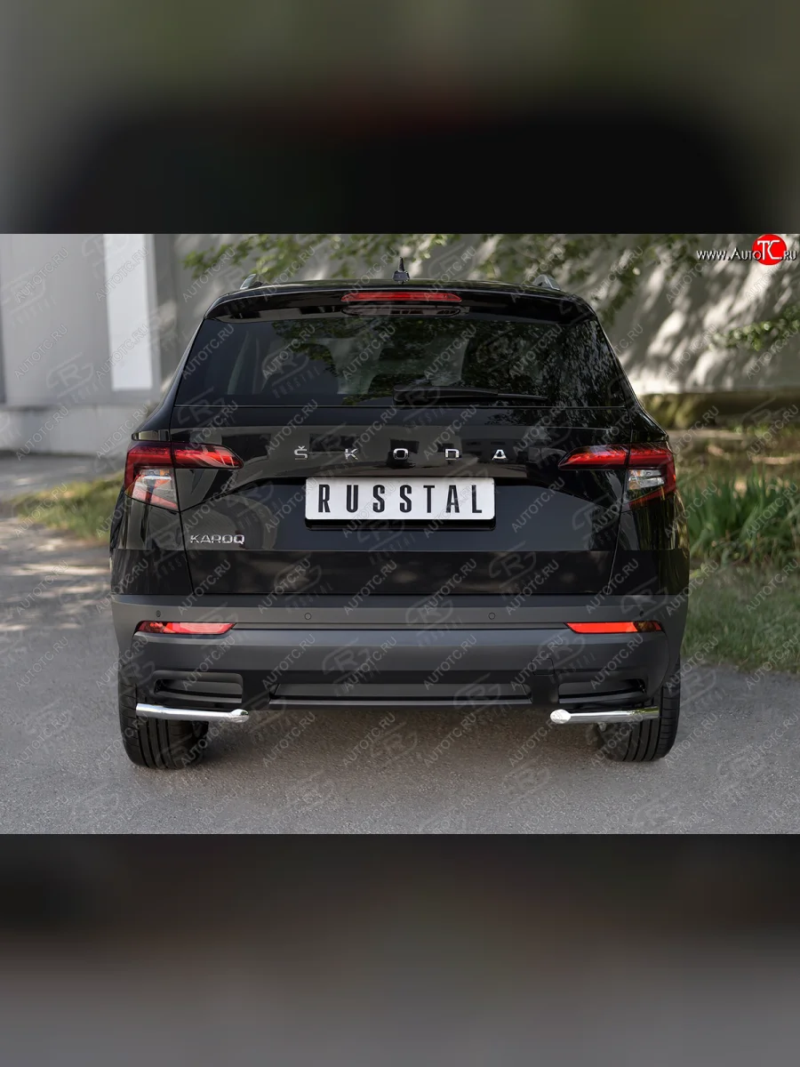 Защита заднего бампера (Ø42 мм уголки, нержавейка) SLITKOFF  Skoda Karoq (2017-2021) NU7  В Кинешме Ивановской области