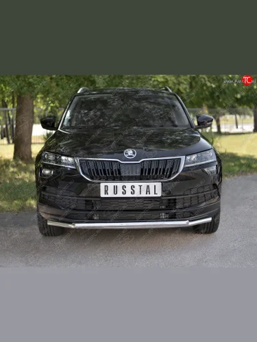 Защита переднего бампера (2 трубы Ø42 мм, нержавейка) SLITKOFF Skoda Karoq  NU7 (2017-2021) дорестайлинг