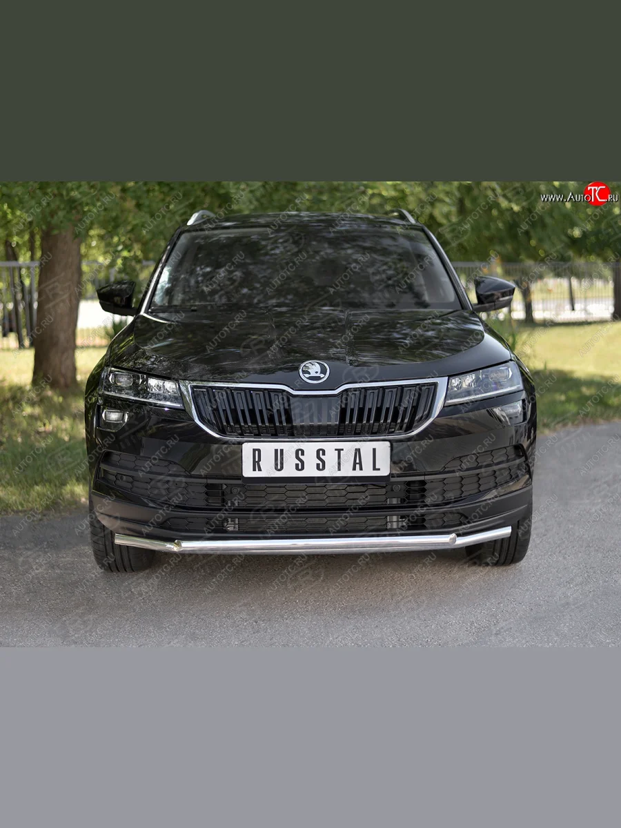 Защита переднего бампера (2 трубы Ø42 мм, нержавейка) SLITKOFF Skoda Karoq NU7 дорестайлинг (2017-2021)  в Самаре Самарской области