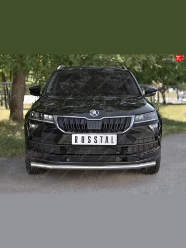 Защита переднего бампера (Ø63 мм, нержавейка) SLITKOFF Skoda Karoq  NU7 (2017-2021) дорестайлинг