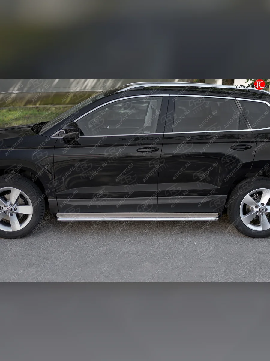 Пороги SLITKOFF d42 с листом  Skoda Karoq (2017-2025) NU7 (лист нержавейка, труба нержавейка)  в Самаре Самарской области