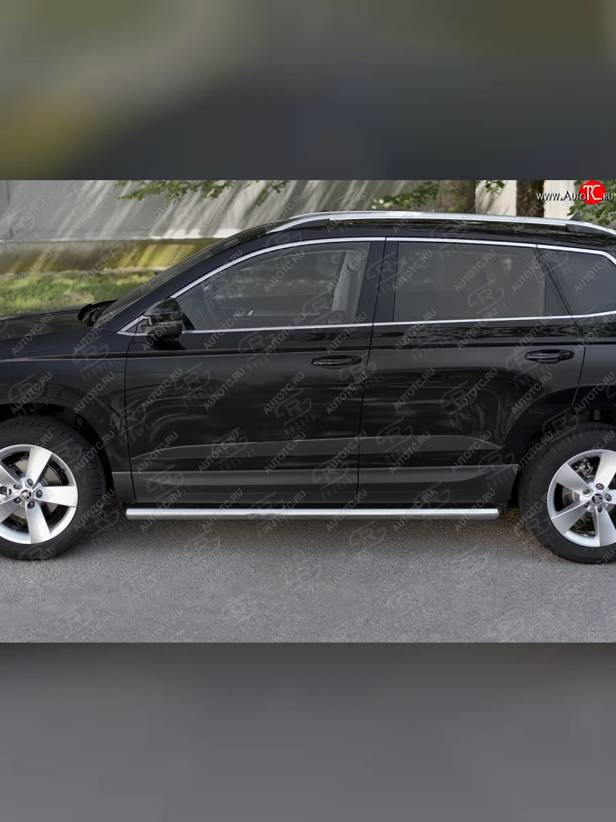 Защита порогов на SLITKOFF труба d63  Skoda Karoq (2017-2025) NU7 (защита порогов с закругленными торцами)  в Самаре Самарской области