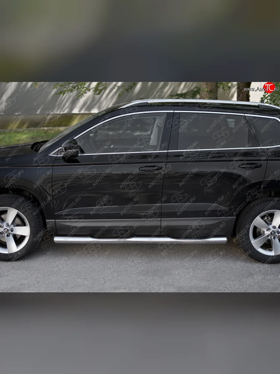 Защита порогов на SLITKOFF труба d76 с накладкой  Skoda Karoq (2017-2025) NU7 (защита порогов с закругленными торцами)  в Самаре Самарской области