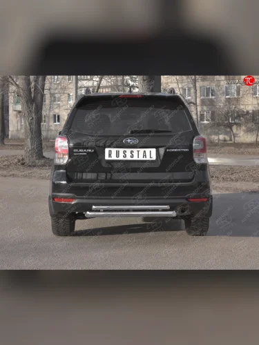 Защита заднего бампера (2 трубы Ø63 и 42 мм, нержавейка) SLITKOFF Subaru Forester  SJ (2016-2019) рестайлинг