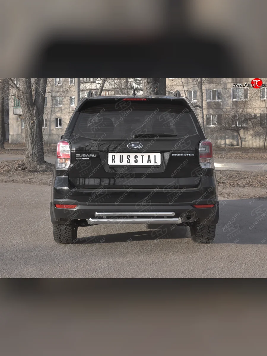 Защита заднего бампера (2 трубы Ø63 и 42 мм, нержавейка) SLITKOFF Subaru Forester SJ рестайлинг (2016-2019)  в Керчи Республика Крым