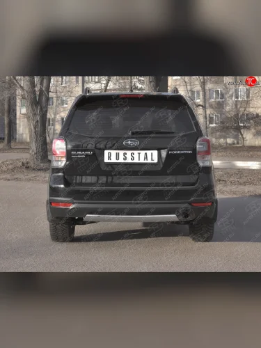 Защита заднего бампера (Ø75х42 мм, нержавейка) Russtal Subaru Forester SJ рестайлинг (2016-2019)