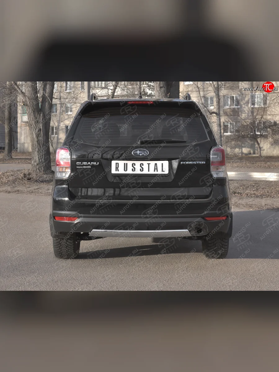 Защита заднего бампера (Ø75х42 мм, нержавейка) Russtal Subaru Forester SJ рестайлинг (2016-2019)  в Керчи Республика Крым