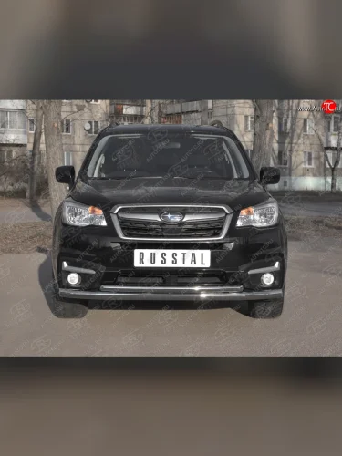 Защита переднего бампера SLITKOFF d63 секции-d42 дуга Subaru Forester  SJ (2016-2019) рестайлинг