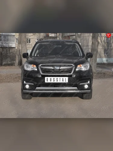 Защита переднего бампера (2 трубы Ø63 и 75х42 мм, нержавейка) Russtal Subaru Forester SJ рестайлинг (2016-2019)