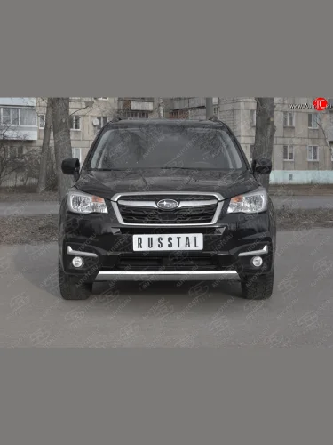 Защита переднего бампера (Ø75x42 мм, нержавейка) Russtal Subaru Forester SJ рестайлинг (2016-2019)