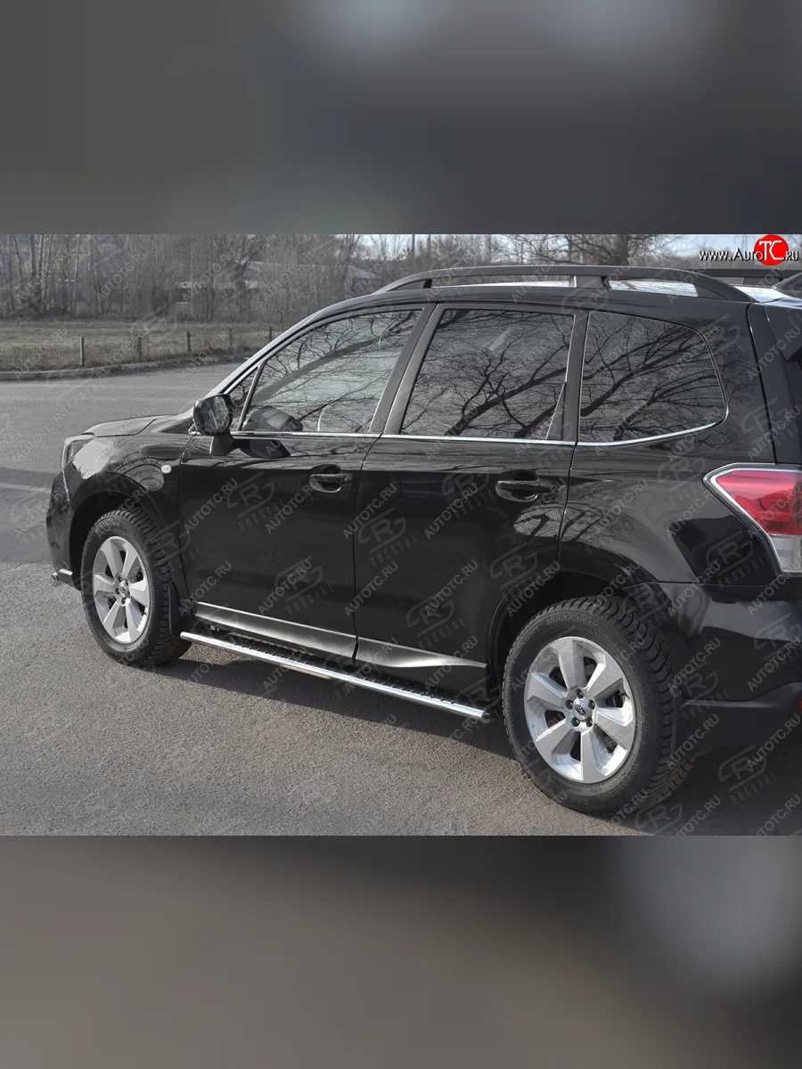 Защита порогов на Russtal труба 120х60 овал с проступью Subaru Forester SJ рестайлинг (2016-2019)  в Самаре Самарской области