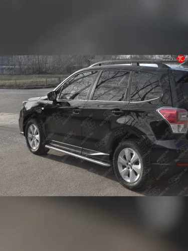 Пороги SLITKOFF d42 с листом (лист алюминий, труба нержавейка) Subaru Forester  SJ (2016-2019) рестайлинг