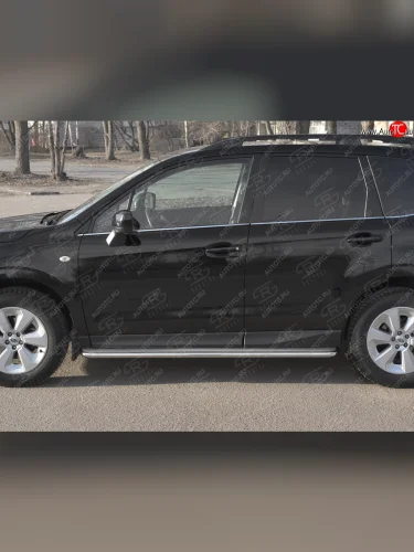 Пороги SLITKOFF d42 с листом (лист нержавейка, труба нержавейка) Subaru Forester  SJ (2016-2019) рестайлинг