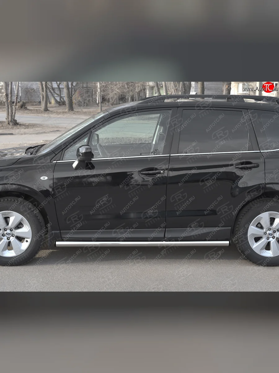 Защита порогов на SLITKOFF труба d63 Subaru Forester SJ рестайлинг (2016-2019) (защита порогов с заглушками на торцах)  в Самаре Самарской области