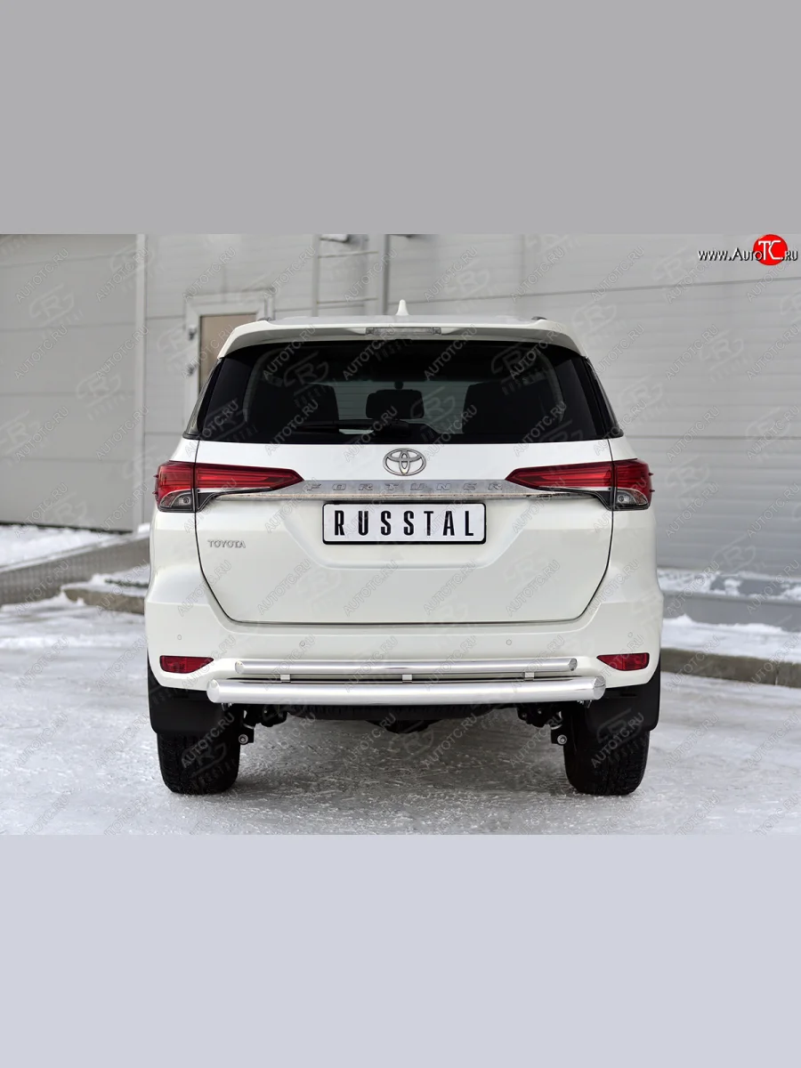 Защита заднего бампера (Ø76 и 42 мм, нержавейка) SLITKOFF  Toyota Fortuner (2020-2025) AN160  с доставкой в г. Пермь