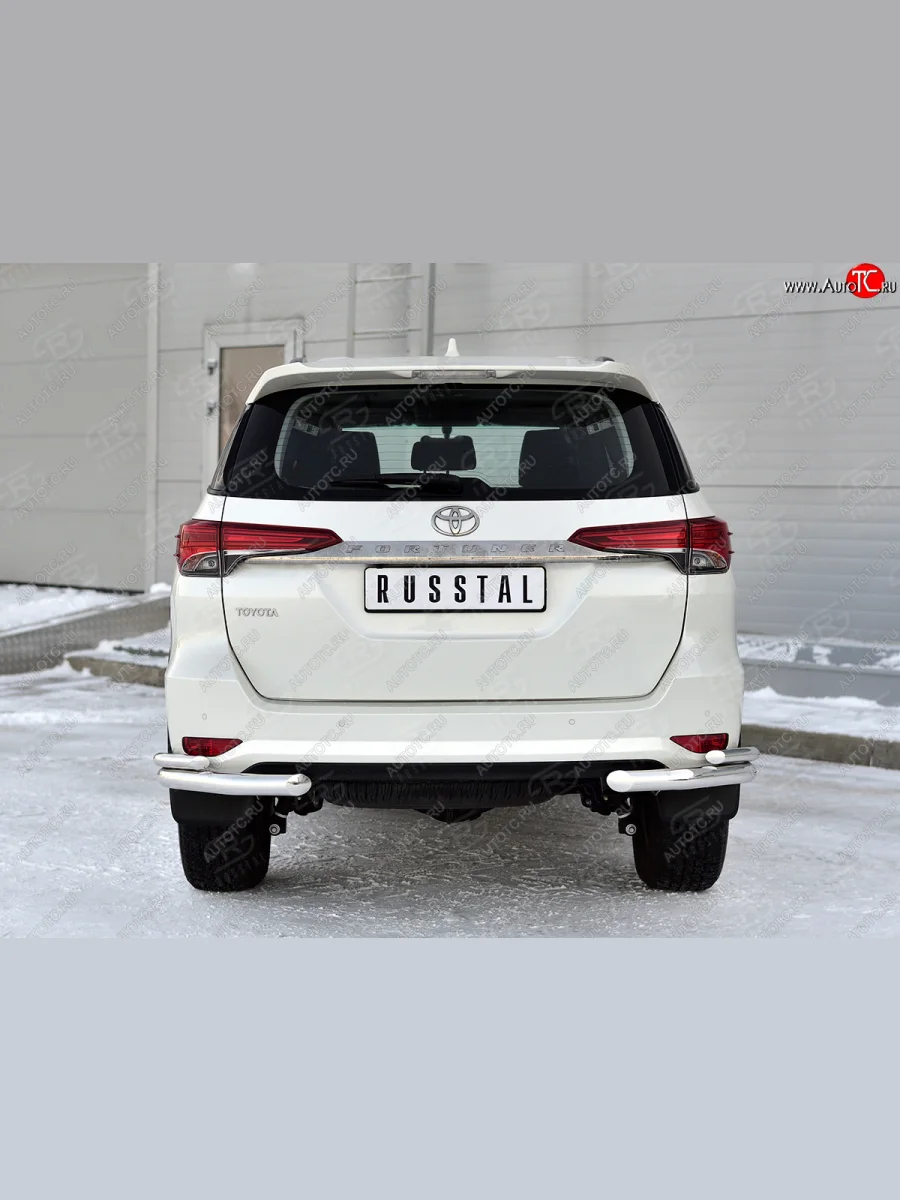 Защита заднего бампера (Ø63 и 42 мм, нержавейка) SLITKOFF  Toyota Fortuner (2020-2025) AN160  в Воронеже Воронежской области