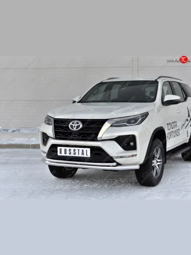 Защита переднего бампера (2 трубы Ø63 и 42 мм, нержавейка) SLITKOFF Toyota Fortuner  AN160 (2020-2025) рестайлинг