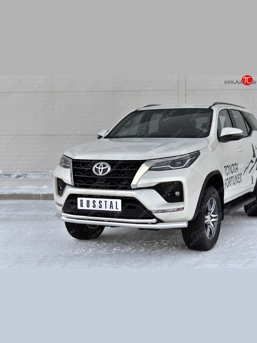 Защита переднего бампера (2 трубы Ø63 и 42 мм, нержавейка) SLITKOFF Toyota Fortuner AN160 рестайлинг (2020-2025)  в Керчи Республика Крым
