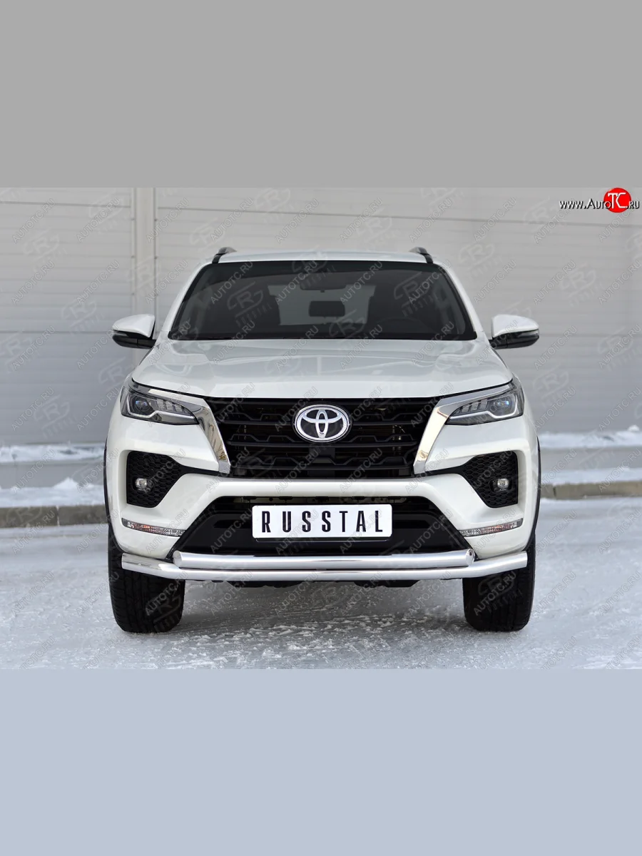 Защита переднего бампера (2 трубы Ø63, нержавейка) SLITKOFF Toyota Fortuner AN160 рестайлинг (2020-2025)  в Керчи Республика Крым